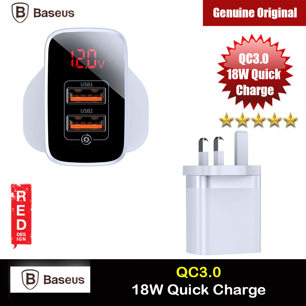 Picture of Baseus QC3.0 Quick Charge 18W Charger for Apple Samsung Huawei Mi (White) Red Design- Red Design Cases, Red Design Covers, iPad Cases and a wide selection of Red Design Accessories in Malaysia, Sabah, Sarawak and Singapore 