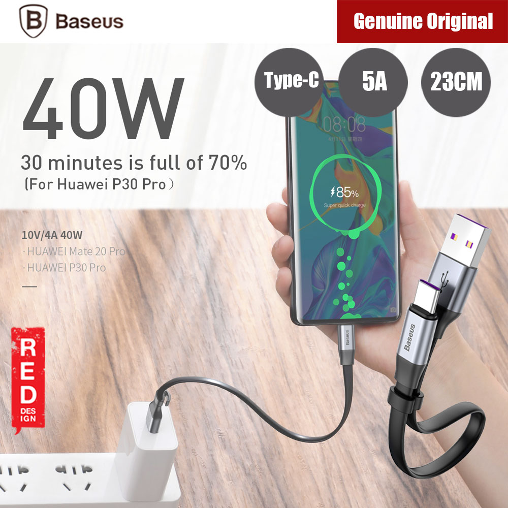 Picture of Baseus Nimble Type C Portable Cable 40W 5A Huawei Super Quick Charge Type C Cable 16cm for Mate 20 Pro P30 Pro (Grey) Red Design- Red Design Cases, Red Design Covers, iPad Cases and a wide selection of Red Design Accessories in Malaysia, Sabah, Sarawak and Singapore 