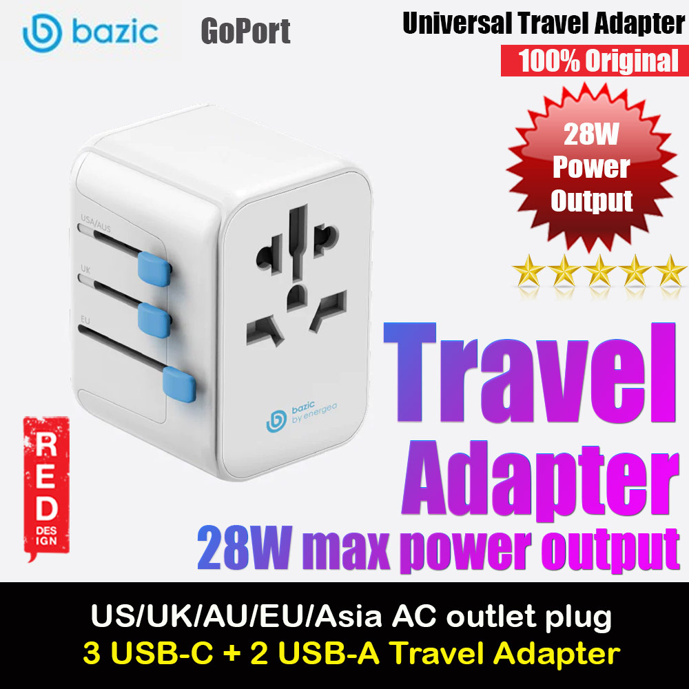 Picture of Bazic by Energea GoPort up to 28W 2 USB-A 3 USB-C Port Universal Travel Adapter Wall Charger (White) Red Design- Red Design Cases, Red Design Covers, iPad Cases and a wide selection of Red Design Accessories in Malaysia, Sabah, Sarawak and Singapore 