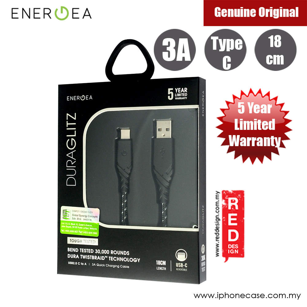 Picture of Energea DuraGlitz 3A Fast Speed Charging Type-C Cable 18cm (Black) Red Design- Red Design Cases, Red Design Covers, iPad Cases and a wide selection of Red Design Accessories in Malaysia, Sabah, Sarawak and Singapore 