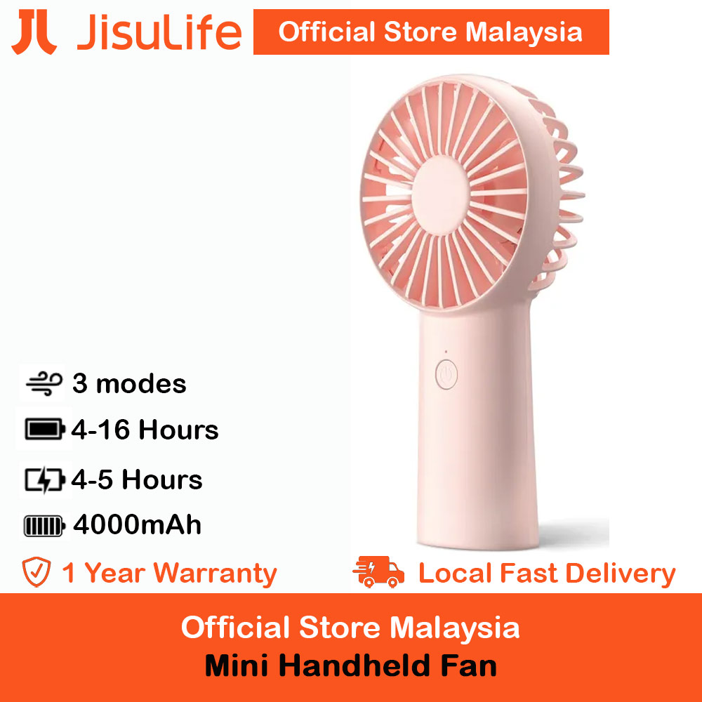 Picture of Jisulife 3 Speed Wind Handheld Fan Portable Rechargeble 4000mAh Fan Kipas for Home Office Travel Outdoor Indoor Activity (Pink)