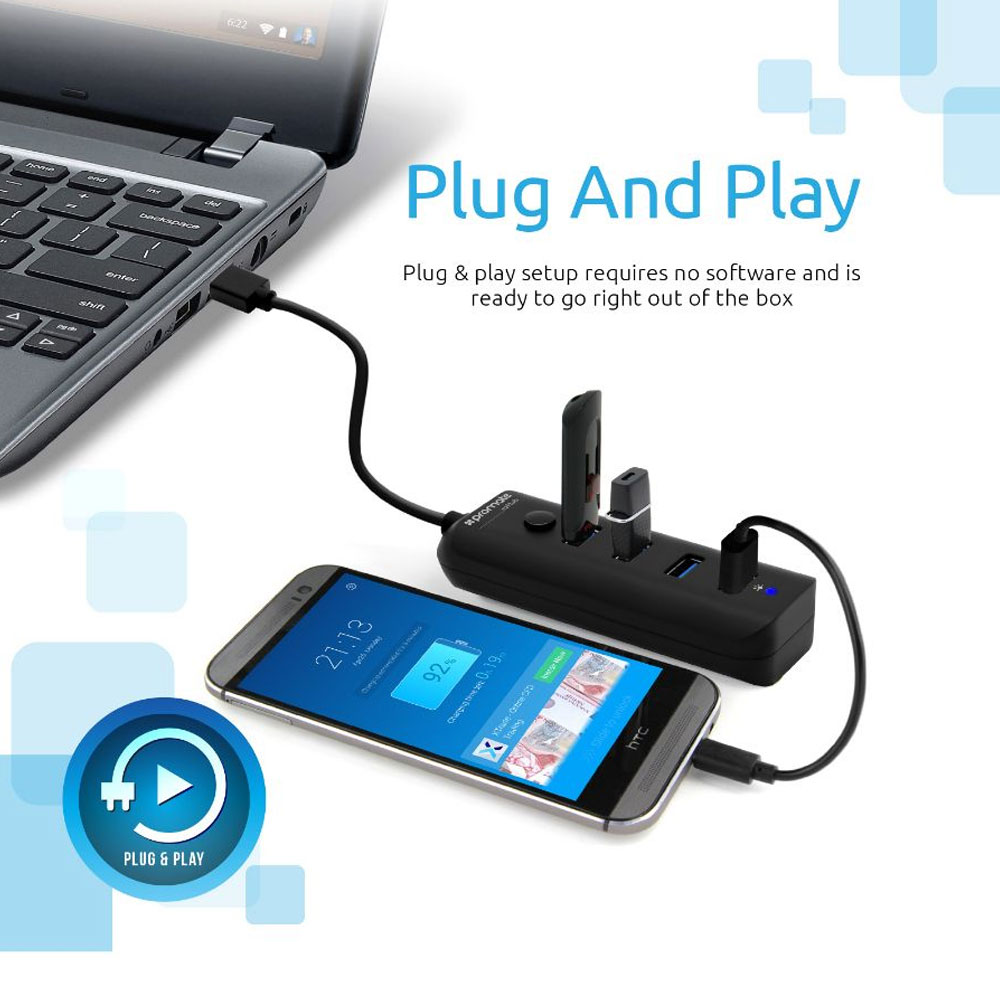 Picture of Promate Ultra-fast Usb 3.0 Hub With 4 Charge And Sync Ports Ezhub (Black)