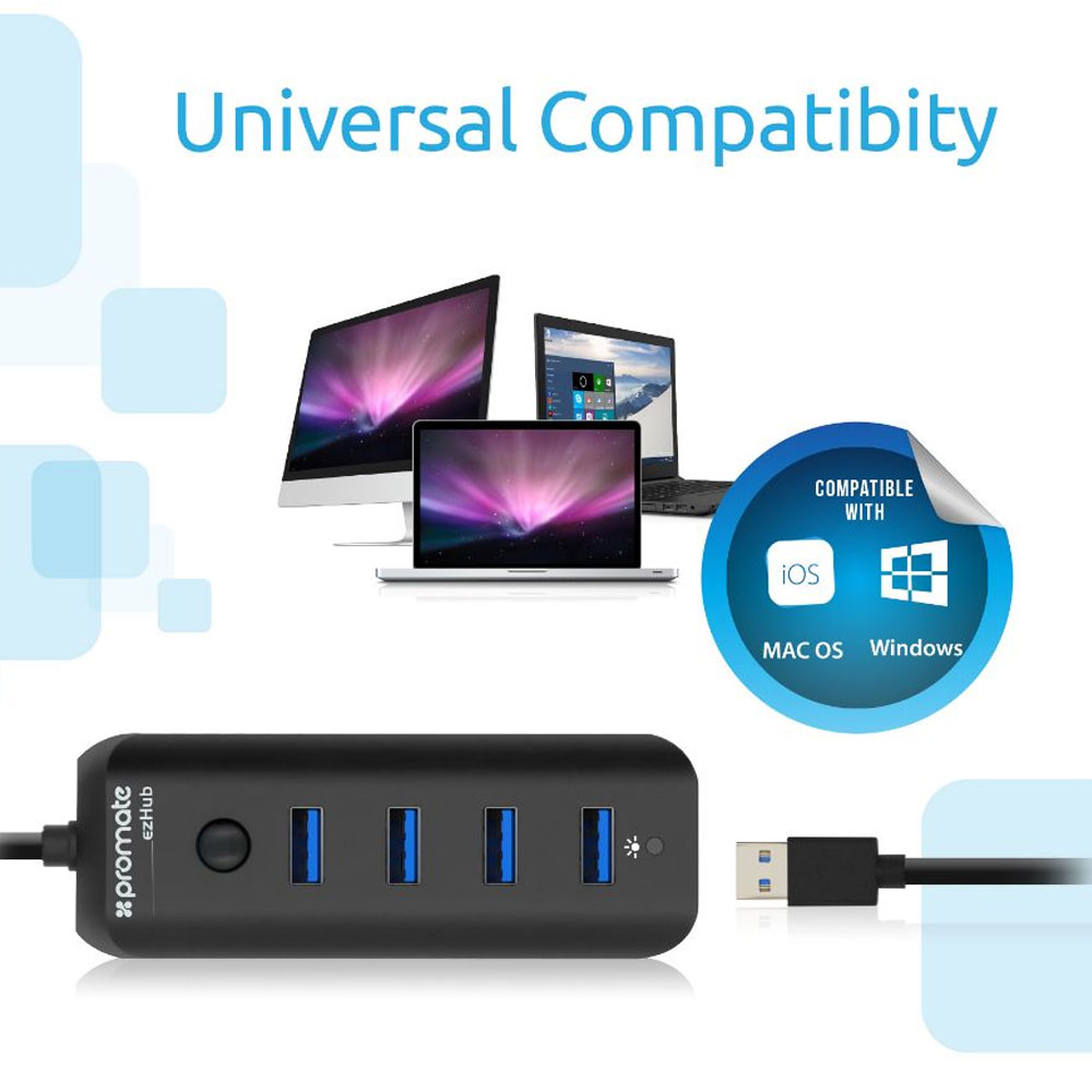 Picture of Promate Ultra-fast Usb 3.0 Hub With 4 Charge And Sync Ports Ezhub (Black)