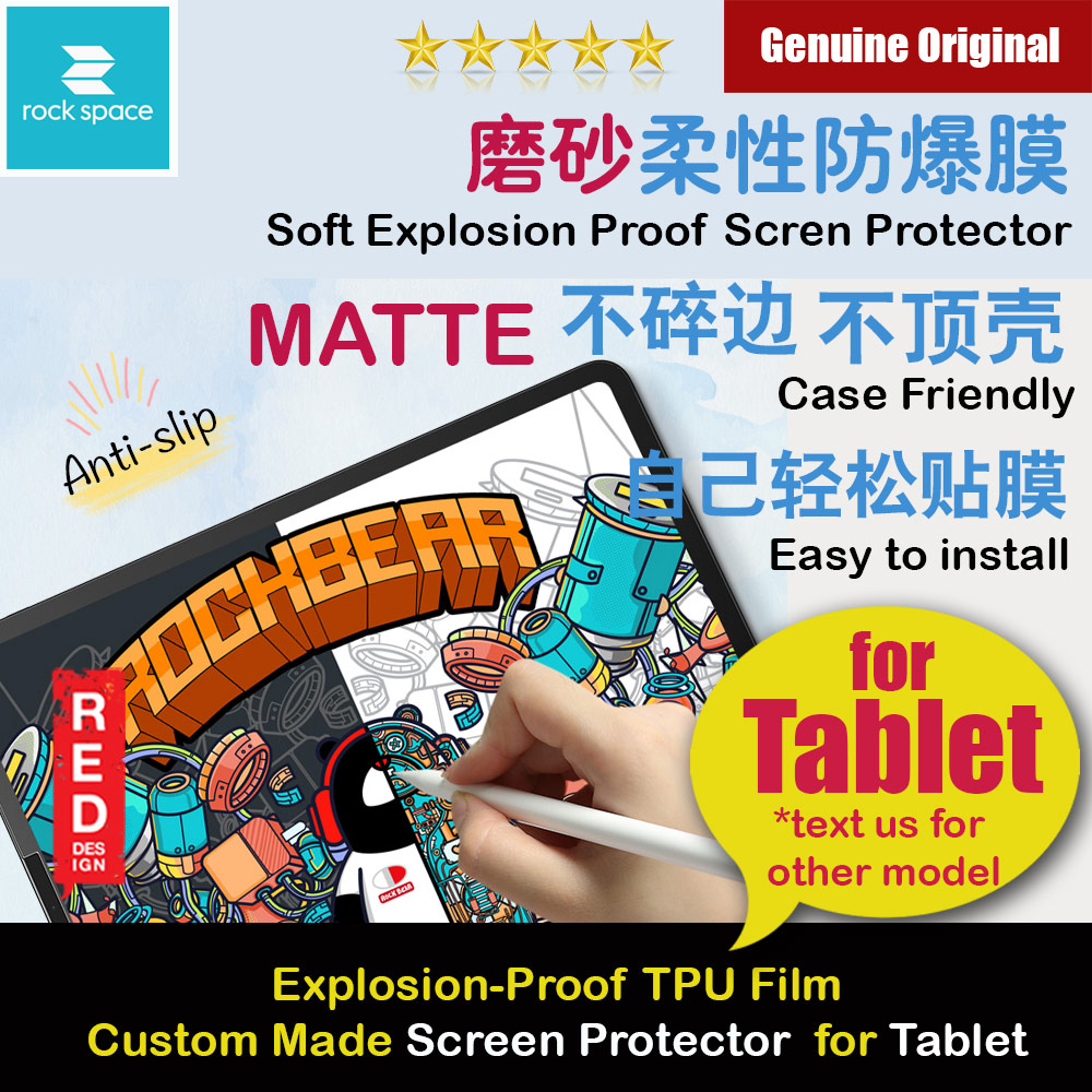 Picture of Rock Space Custom Made Crack Proof Explosion Proof Flexible TPU Soft Screen Protector for Tablet iPad up to 11 inches 295mm x 195mm (Matte Anti Finger Print Gaming Writing Painting Drawing) Apple iPad 10.2 7th gen 2019- Apple iPad 10.2 7th gen 2019 Cases, Apple iPad 10.2 7th gen 2019 Covers, iPad Cases and a wide selection of Apple iPad 10.2 7th gen 2019 Accessories in Malaysia, Sabah, Sarawak and Singapore 