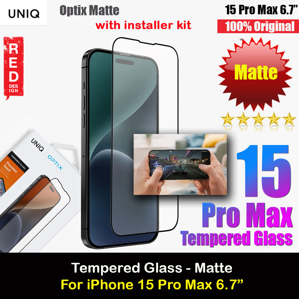 Picture of Uniq Optix Matte Anti Glare Tempered Glass Screen Protector with Installation Helper Kit for iPhone 15 Pro Max 6.7 (Matte) Apple iPhone 15 Pro Max 6.7- Apple iPhone 15 Pro Max 6.7 Cases, Apple iPhone 15 Pro Max 6.7 Covers, iPad Cases and a wide selection of Apple iPhone 15 Pro Max 6.7 Accessories in Malaysia, Sabah, Sarawak and Singapore 