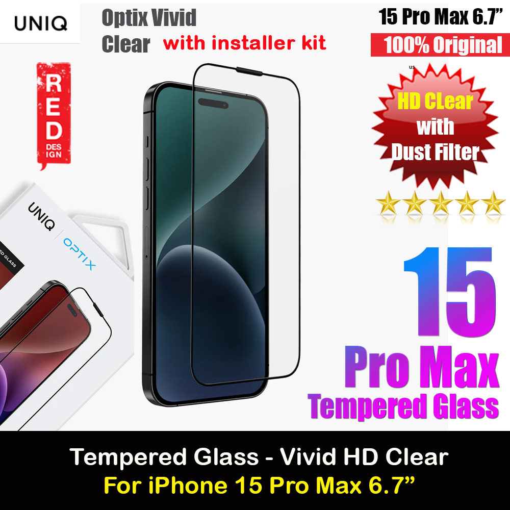 Picture of Uniq Optix Vivid HD Clear 2.85D Tempered Glass Screen Protector with Installation Helper Kit for iPhone 15 Pro Max 6.7 (HD Clear) Apple iPhone 15 Pro Max 6.7- Apple iPhone 15 Pro Max 6.7 Cases, Apple iPhone 15 Pro Max 6.7 Covers, iPad Cases and a wide selection of Apple iPhone 15 Pro Max 6.7 Accessories in Malaysia, Sabah, Sarawak and Singapore 
