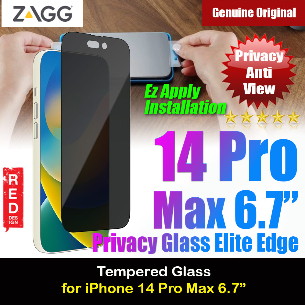 Picture of Apple iPhone 14 Pro Max 6.7 Screen Protector | Zagg Glass Elite Edge Tempered Glass Screen Protector with Easy Installation Tray for iPhone 14 Pro Max 6.7 (2 Way Privacy