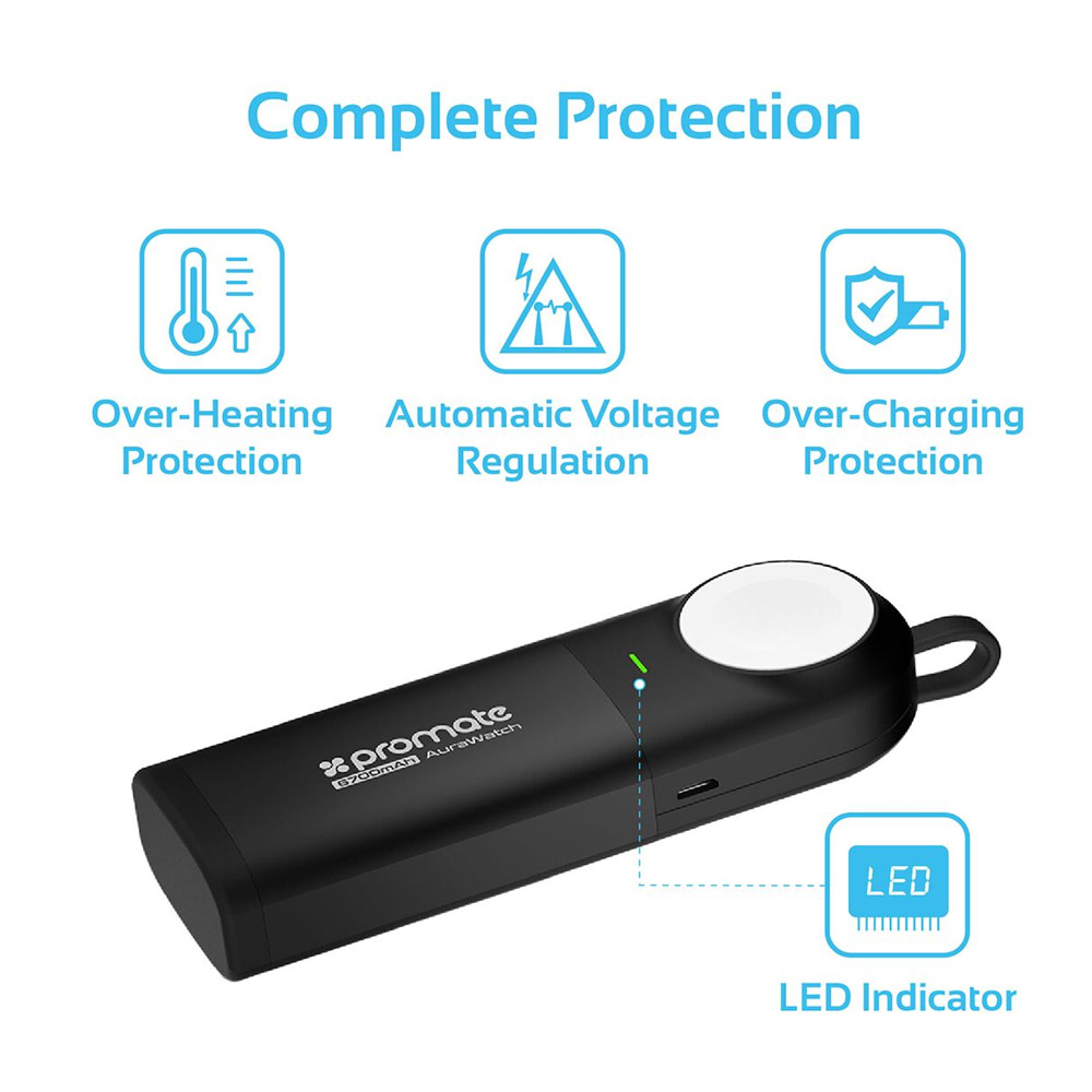 Picture of Promate Apple Watch Power Bank Charger, Apple MFi Certified 6700mAh Charger Battery Pack for Apple Watch with Built-In Lightning Cable and Ultra-Fast USB Port for Apple Watch 40mm 38mm 42mm 44mm Series 1 2 3 4 5 iPhone, Samsung, AuraWatch