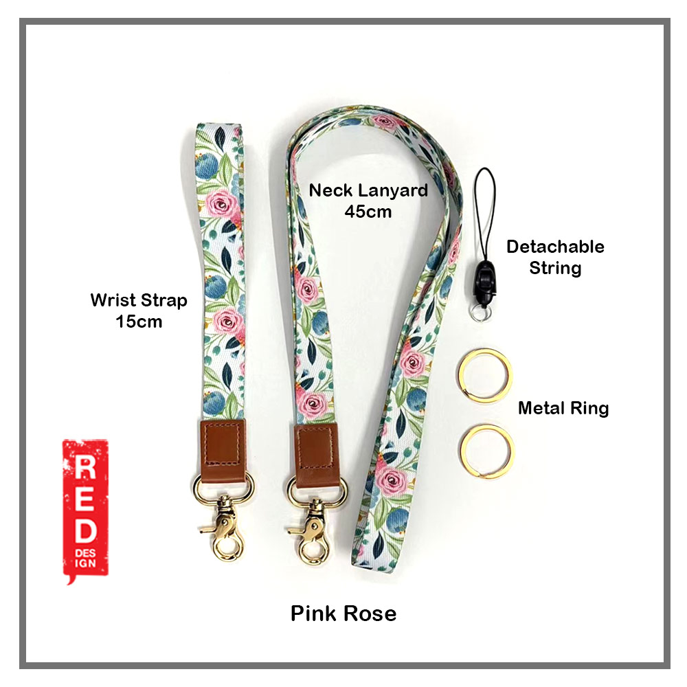 Picture of Red Design Selected Neck Lanyard and Wrist Strap Nylon Fabric with Metal Clasp for Phone Case (Pink Rose)
