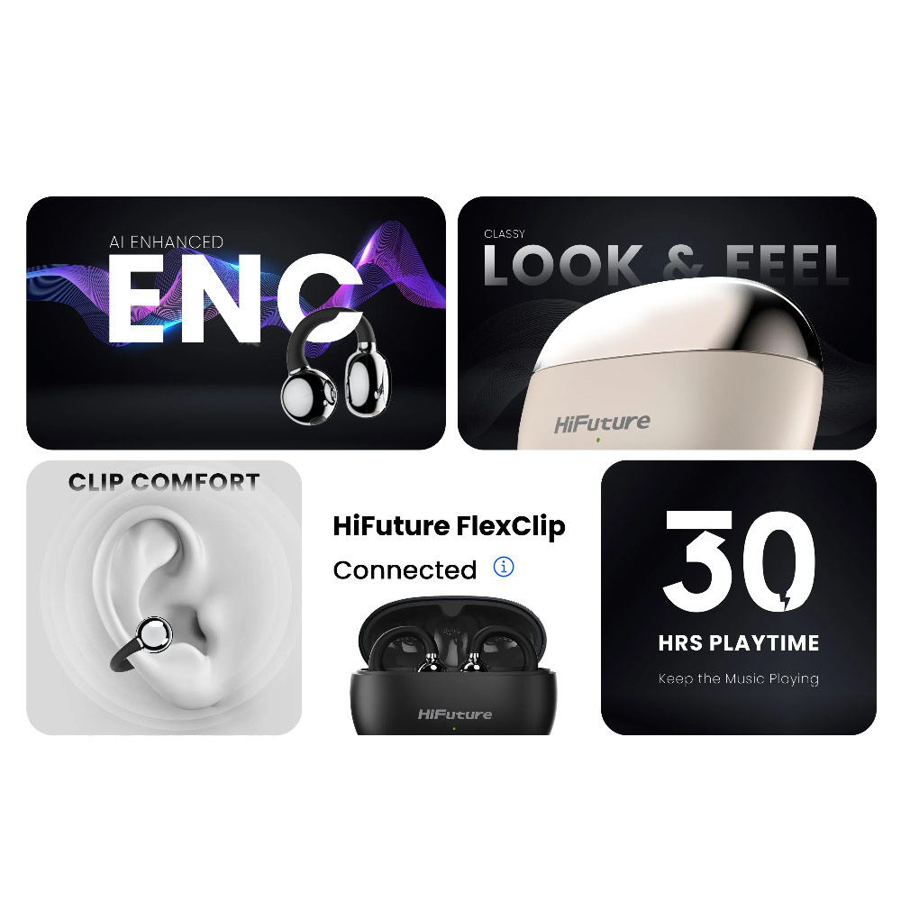Picture of HiFuture Flexclip Bluetooth 5.4 Comfort Open Ear Headphones Waterproof with ENC Noise Cancellation (Champagne Gold)