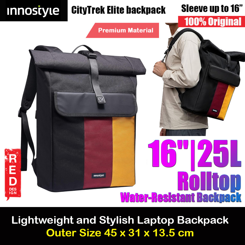 Picture of Innostyle CityTreck Elite Rolltop Expandable Large Capacity Lightweight Travel Backpack for Men Women up to 16 inches 25L (Black Red Yellow) Red Design- Red Design Cases, Red Design Covers, iPad Cases and a wide selection of Red Design Accessories in Malaysia, Sabah, Sarawak and Singapore 