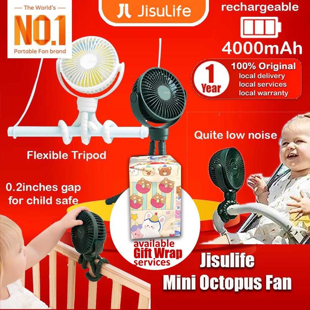 Picture of Jisulife Child Safe Low Noise Stroller Car Seat Rotatable Flexible Tripod Mini Rechargeable Fan FA40A  (Green)