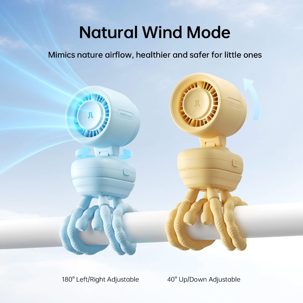 Picture of JisuLife Stroller Fan 4 Portable Baby Stroller Fan 5000mAh 38H Long Battery Ultra Quiet Natural Wind Octopus Stand Fan (Blue)