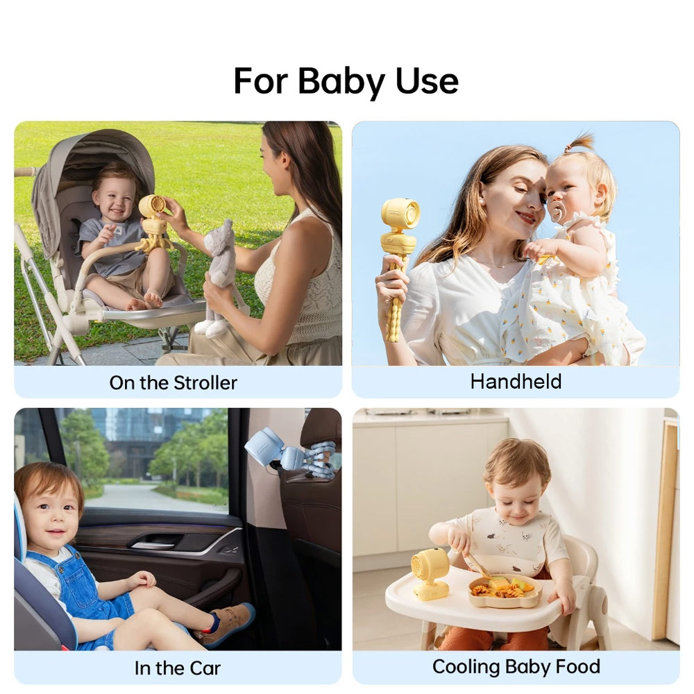 Picture of JisuLife Stroller Fan 4 Portable Baby Stroller Fan 5000mAh 38H Long Battery Ultra Quiet Natural Wind Octopus Stand Fan (Blue)