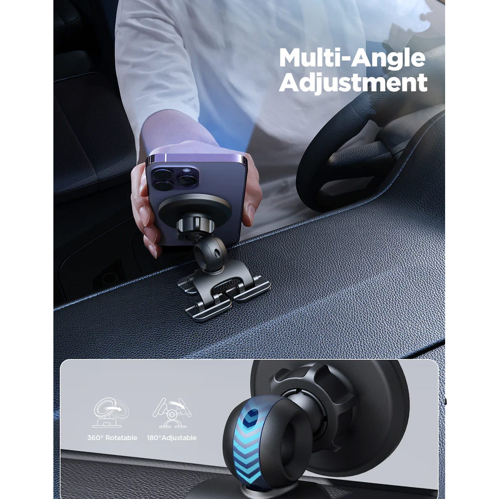 Picture of Joyroom Magnetic 360 Degree Adjustable Car Phone Mount Holder with 3 Base 3M Adhesive for Curve or Flat Surface Dashboard Desk (Black)