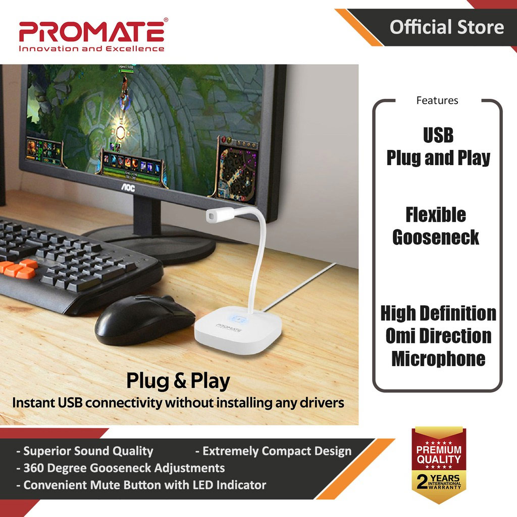 Picture of Promate USB Desktop Microphone, High Definition Omni-Directional USB Microphone with Flexible Gooseneck, Mute Touch Button, LED Indicator and Built-In Anti-Tangle Cord for PC, Laptop, Recording, Gaming, ProMic-1 Red Design- Red Design Cases, Red Design Covers, iPad Cases and a wide selection of Red Design Accessories in Malaysia, Sabah, Sarawak and Singapore 