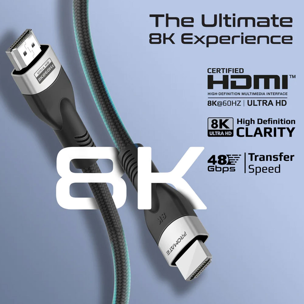 Picture of PROMATE Primelink8K-500 Ultra HD High Speed 8K HDMI 2.1 Ultra HD Audio Video Cable HDR Colour Support eARC Connectivity Dolby Vision 5 meter Plug and Play 500cm Cable Length