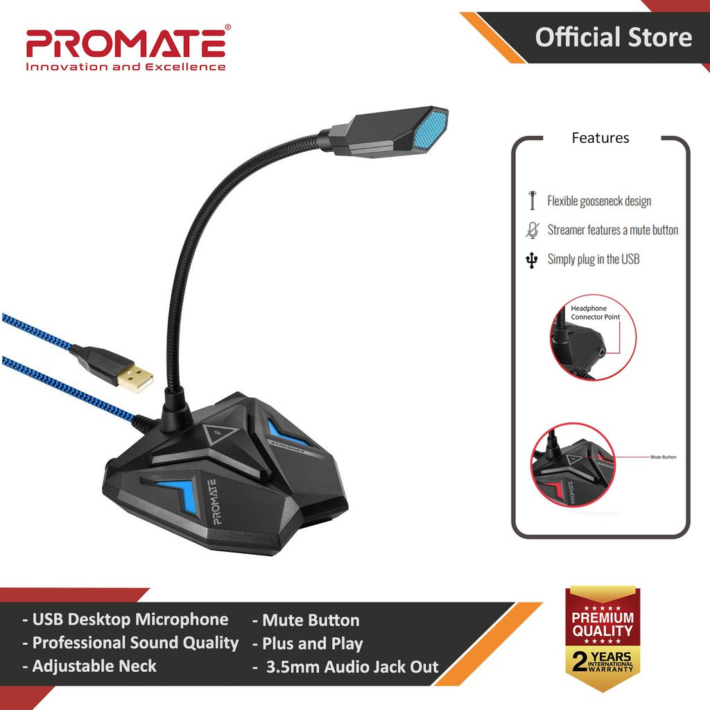 Picture of Promate USB Gaming Microphone High Definition Omnidirectional Gooseneck Condenser Mic with Audio Jack Out Mute Button Steamer (Blue) Red Design- Red Design Cases, Red Design Covers, iPad Cases and a wide selection of Red Design Accessories in Malaysia, Sabah, Sarawak and Singapore 