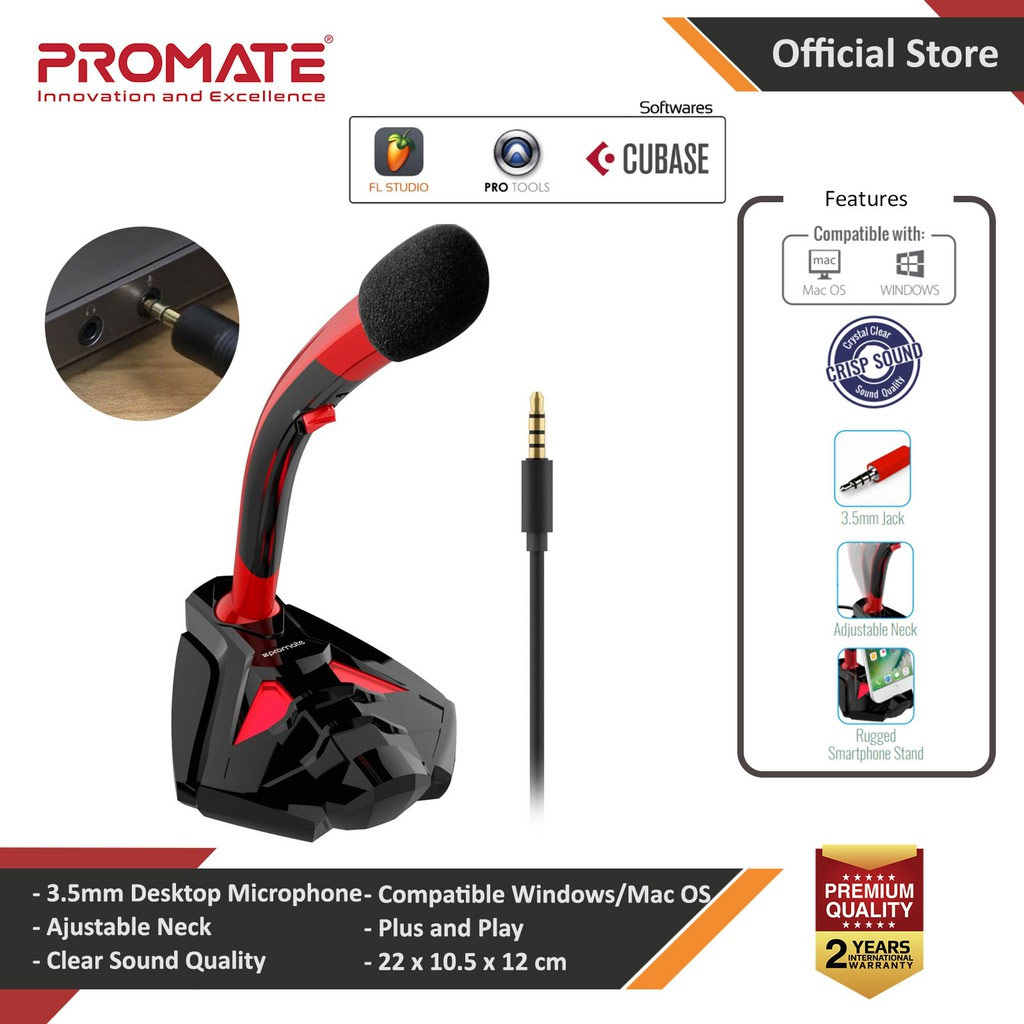 Picture of Promate Desktop Microphone Professional Digital 3.5mm Jack Microphone Stand with Adjustable Neck for Laptop PC Gaming Skype Audio Recording Tweeter-4 (Red) Red Design- Red Design Cases, Red Design Covers, iPad Cases and a wide selection of Red Design Accessories in Malaysia, Sabah, Sarawak and Singapore 