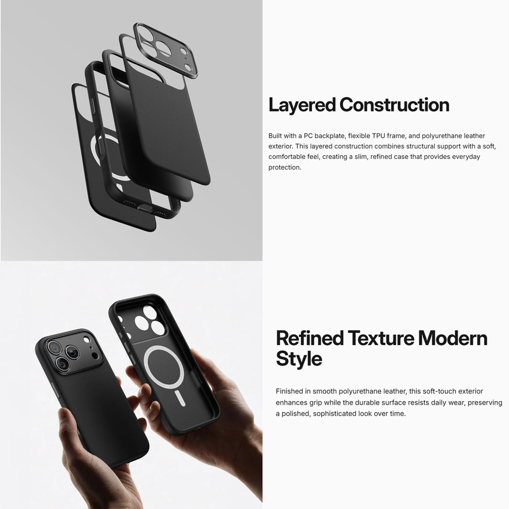 Picture of Apple iPhone 18 Pro Case | Amazingthing GLAMOUR AllSkin Magnetic Charging PU Leather Case for iPhone 18 Pro - Black
