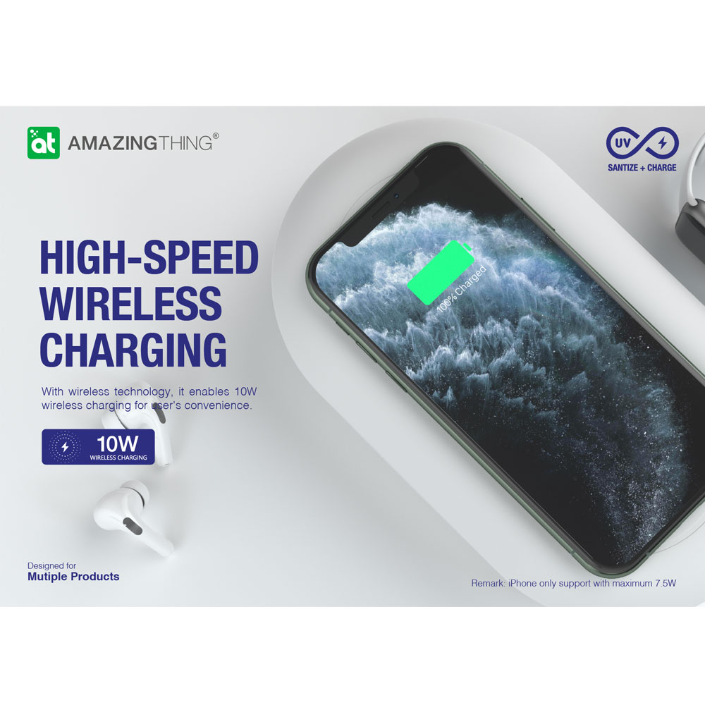 Picture of Amazingthing All in One UVC Light Sanitizer Box Kill bacteria with 10W Fast Wireless Charging for Smartphone Smartwatch Airpods