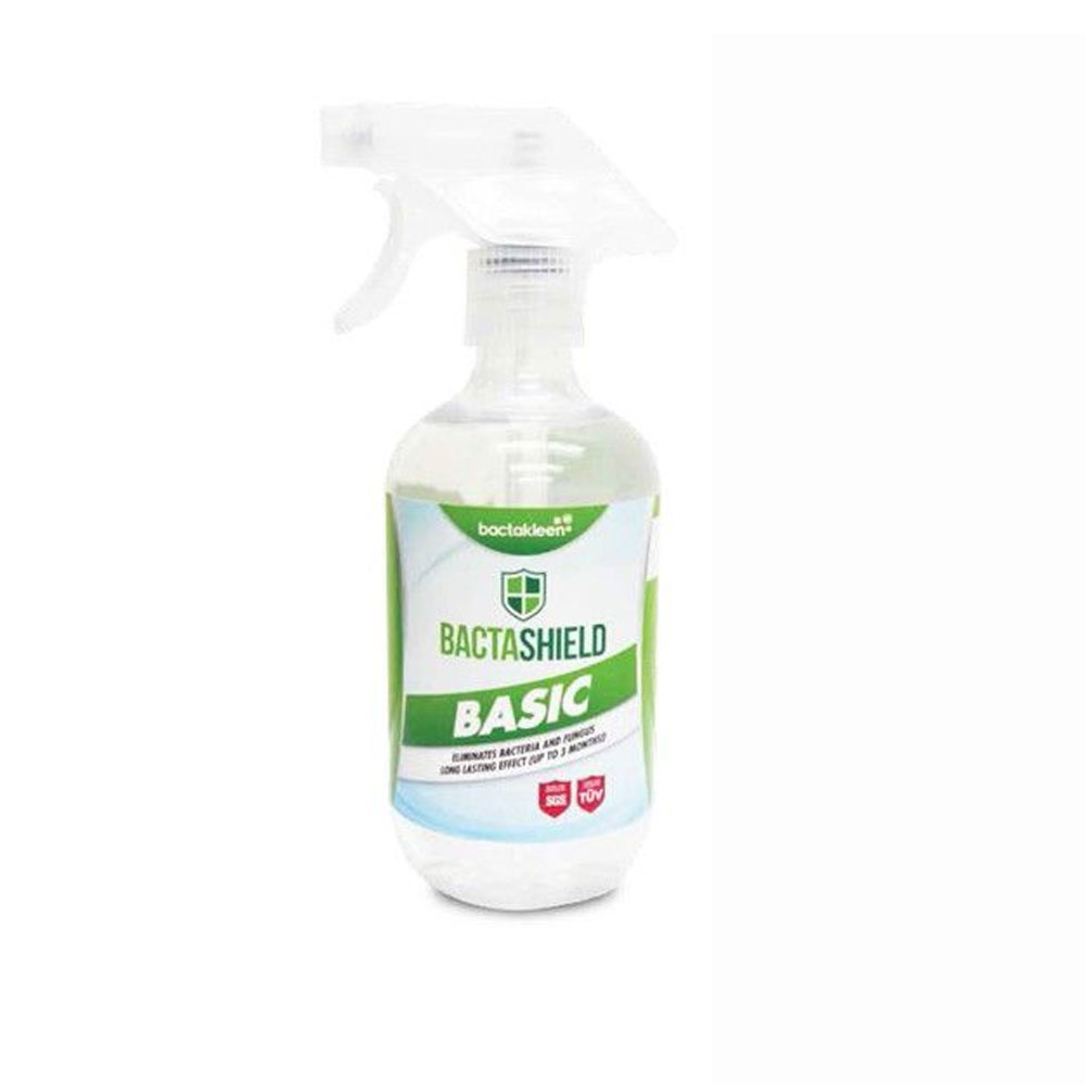 Picture of Bactakleen Bactashield Worlds first semi permanent anti-bacterial coating water-based and non-toxic bacteria killing Eliminate tabacco odours and also fungus odours Apply at cars school hotel  Public Transportation Gyms Toilets Bedroom 500ml