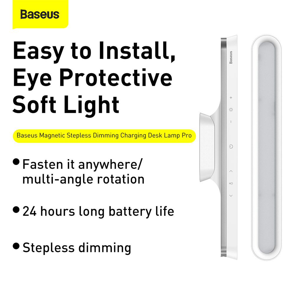 Picture of Baseus Magnetic Adjustable Brightness Color Temperature Stepless Dimming Charging Desk LED Lamp Pro (White)