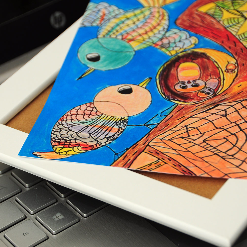 Picture of Printed Kids Drawing with Frame 21cm x 16cm (Bird Family)