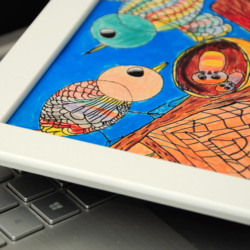 Picture of Printed Kids Drawing with Frame 21cm x 16cm (Bird Family)