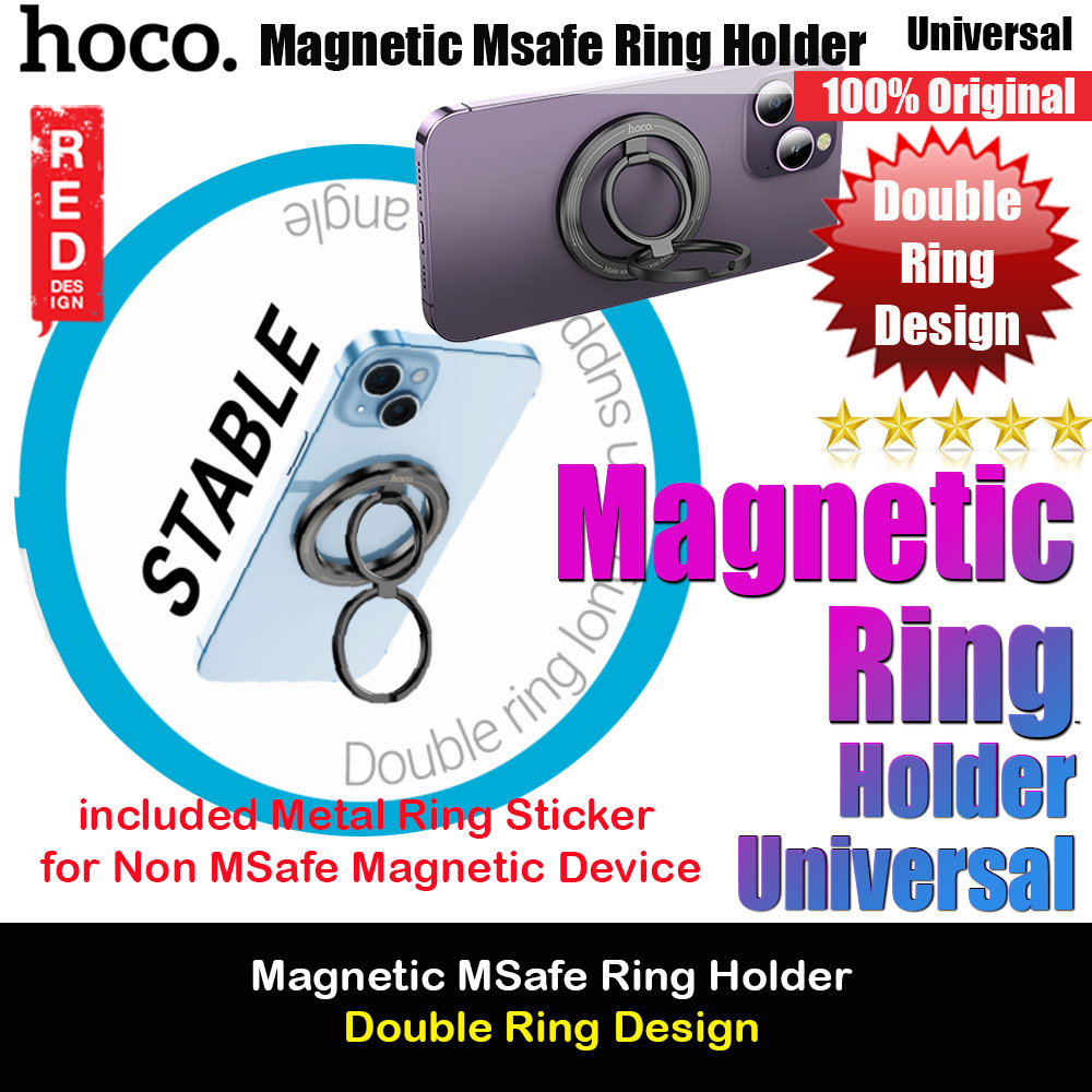 Picture of Hoco Magnetic MSafe Ring Holder Phone Grip and Kickstand Stand Double Ring Design Vertical Stand (Black) Red Design- Red Design Cases, Red Design Covers, iPad Cases and a wide selection of Red Design Accessories in Malaysia, Sabah, Sarawak and Singapore 