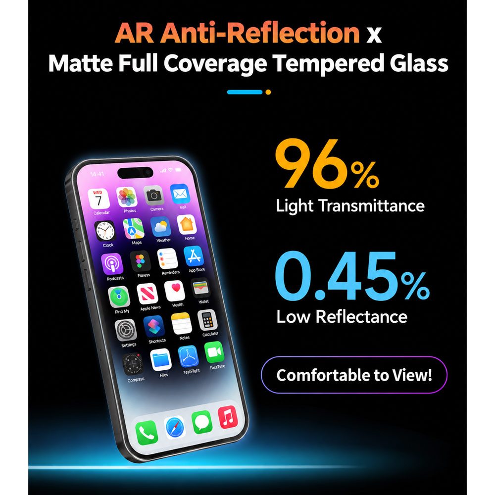 Picture of Apple iPhone 18 Pro Screen Protector | Hoda 3D Anti Reflection Matte Tempered Glass Screen Protector for iPhone 18 Pro Dust Free Helper included - Matte