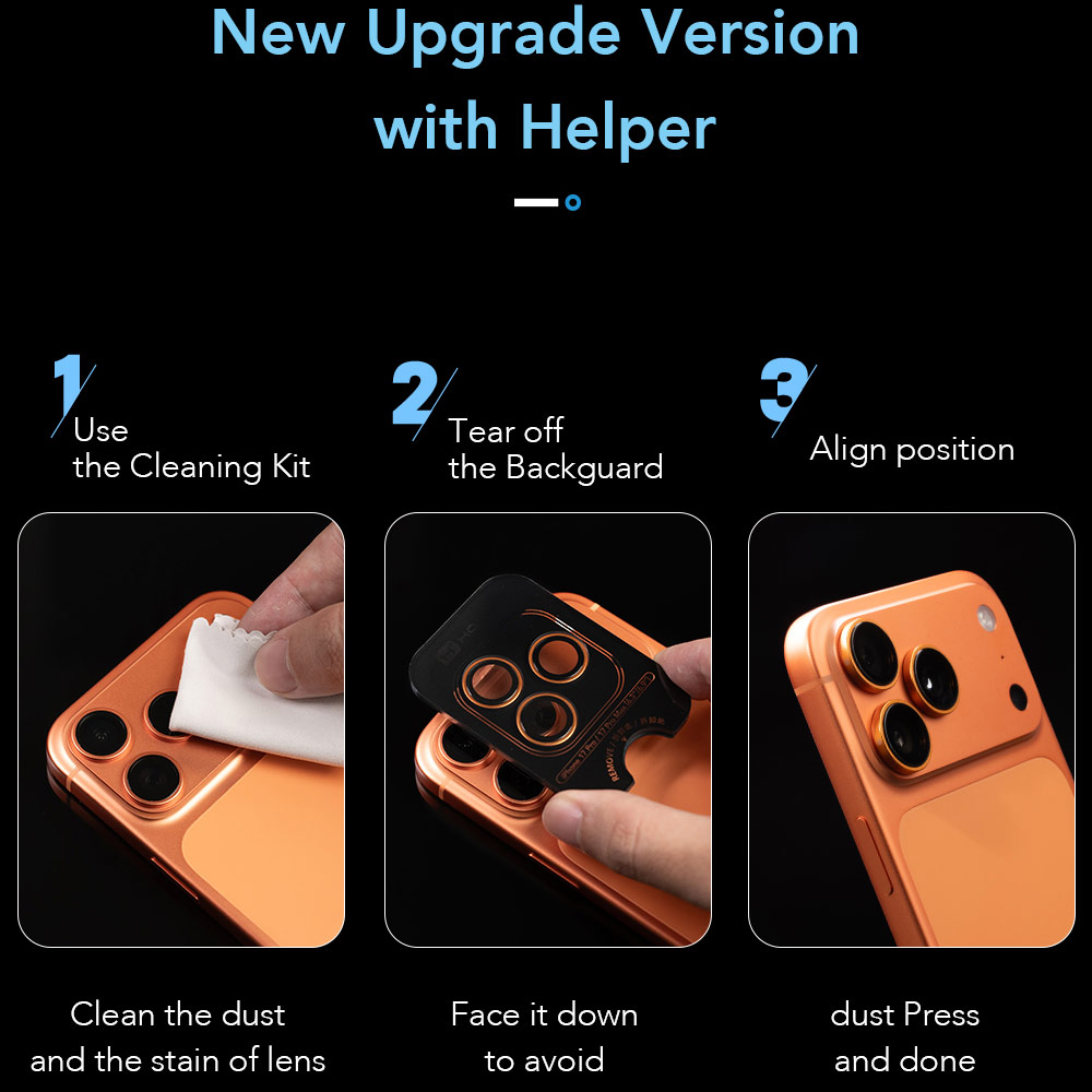 Picture of Apple iPhone 18 Pro Max  | Hoda Sapphire Lens Protector for iPhone 18 Pro | 18 Pro Max with Helper - Flamed Titanium (3 Lens)
