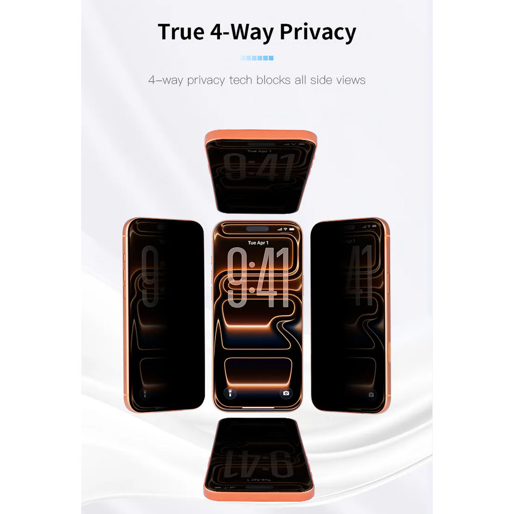 Picture of Apple iPhone 18 Pro Screen Protector | Hoda Anti-Peeper Privacy 360 Degree 4 ways with Anti Reflection Full Coverage Tempered Glass Screen Protector for iPhone 18 Pro Dust-Free Helper Lite Included - Privacy