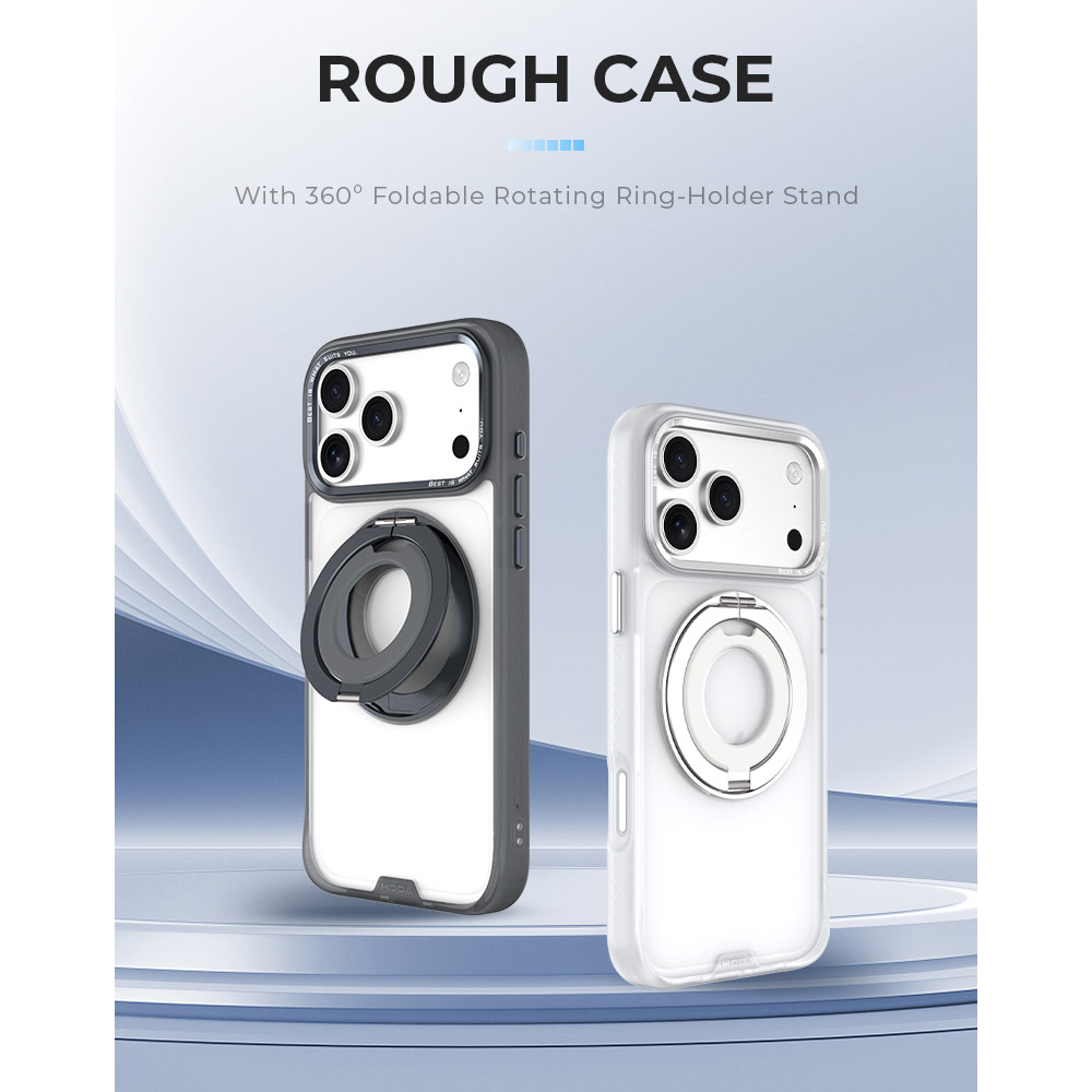 Picture of Apple iPhone 18 Pro Case | Hoda ROUGH Case Magnet with 360° foldable rotating ring-holder stand Enhanced with PureSurfaceTM with Camera Button for iPhone 18 Pro 17 Pro - Matte