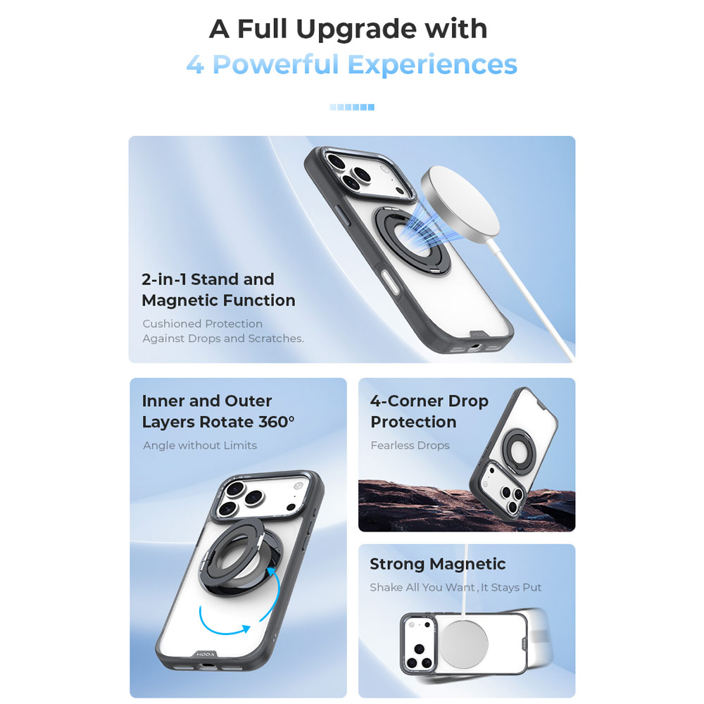 Picture of Apple iPhone 18 Pro Case | Hoda ROUGH Case Magnet with 360° foldable rotating ring-holder stand Enhanced with PureSurfaceTM with Camera Button for iPhone 18 Pro 17 Pro - Matte