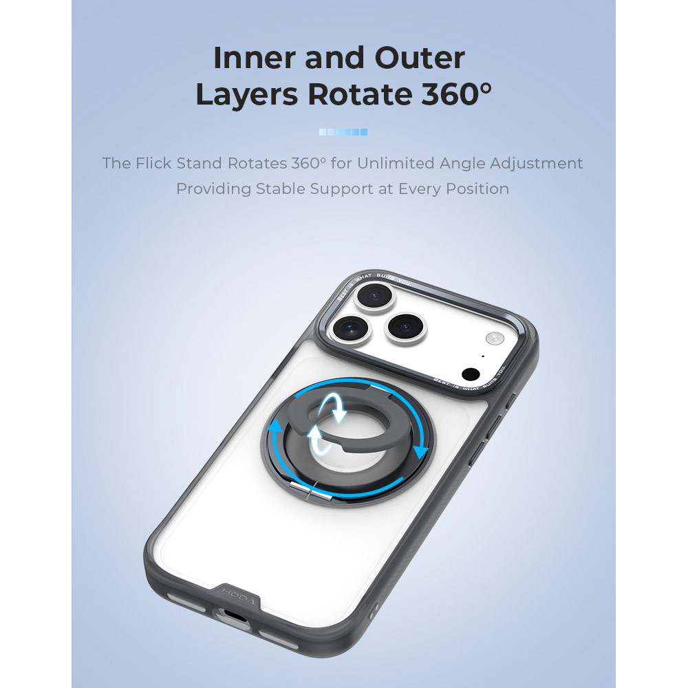 Picture of Apple iPhone 18 Pro Case | Hoda ROUGH Case Magnet with 360° foldable rotating ring-holder stand Enhanced with PureSurfaceTM with Camera Button for iPhone 18 Pro 17 Pro - Matte