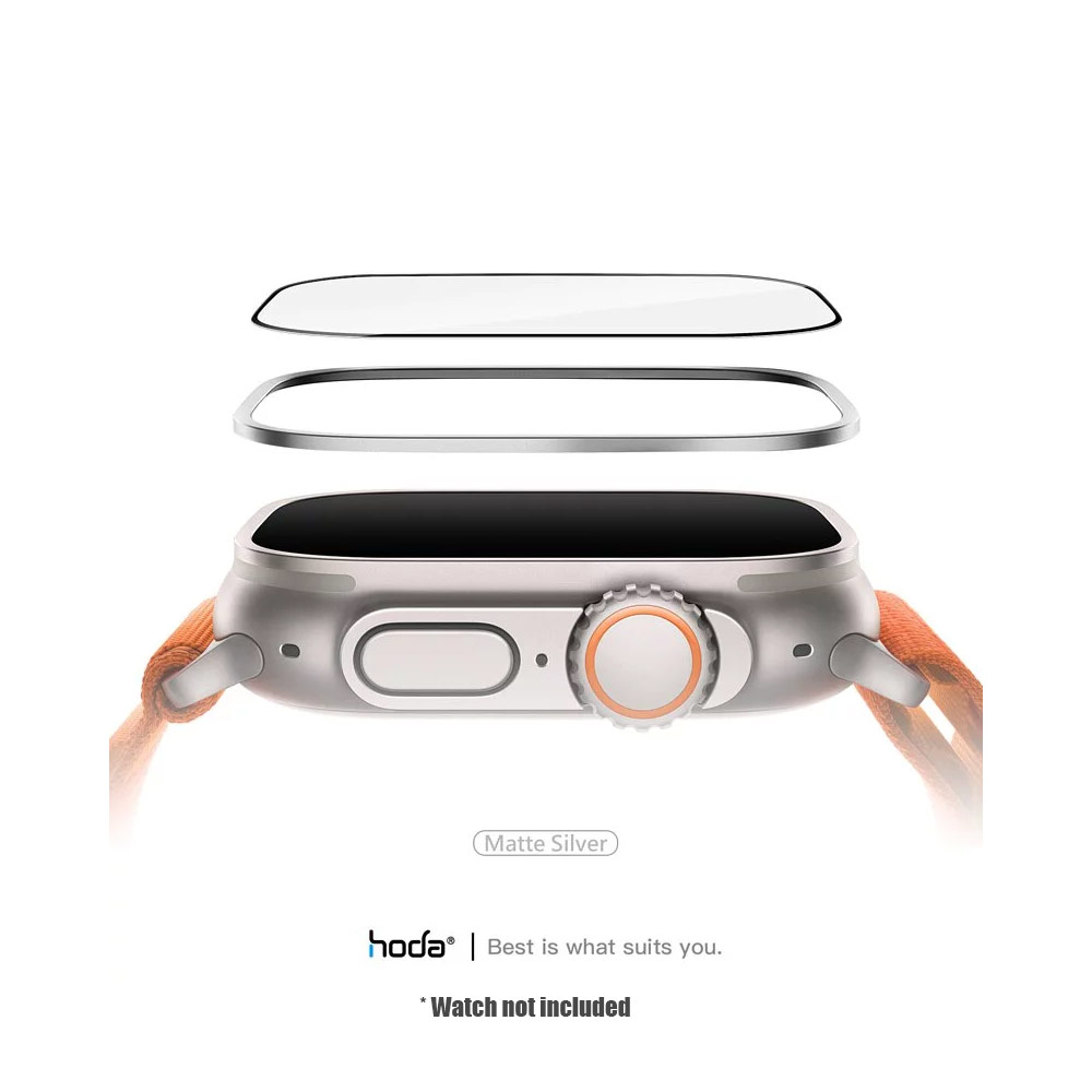 Picture of Apple Watch 49mm	Ultra  | Hoda Bezel Frame Clear Watch Protector with Titanium Alloy Protective Frame for Apple Watch 49mm Ultra Ultra 2  (Matte Silver)