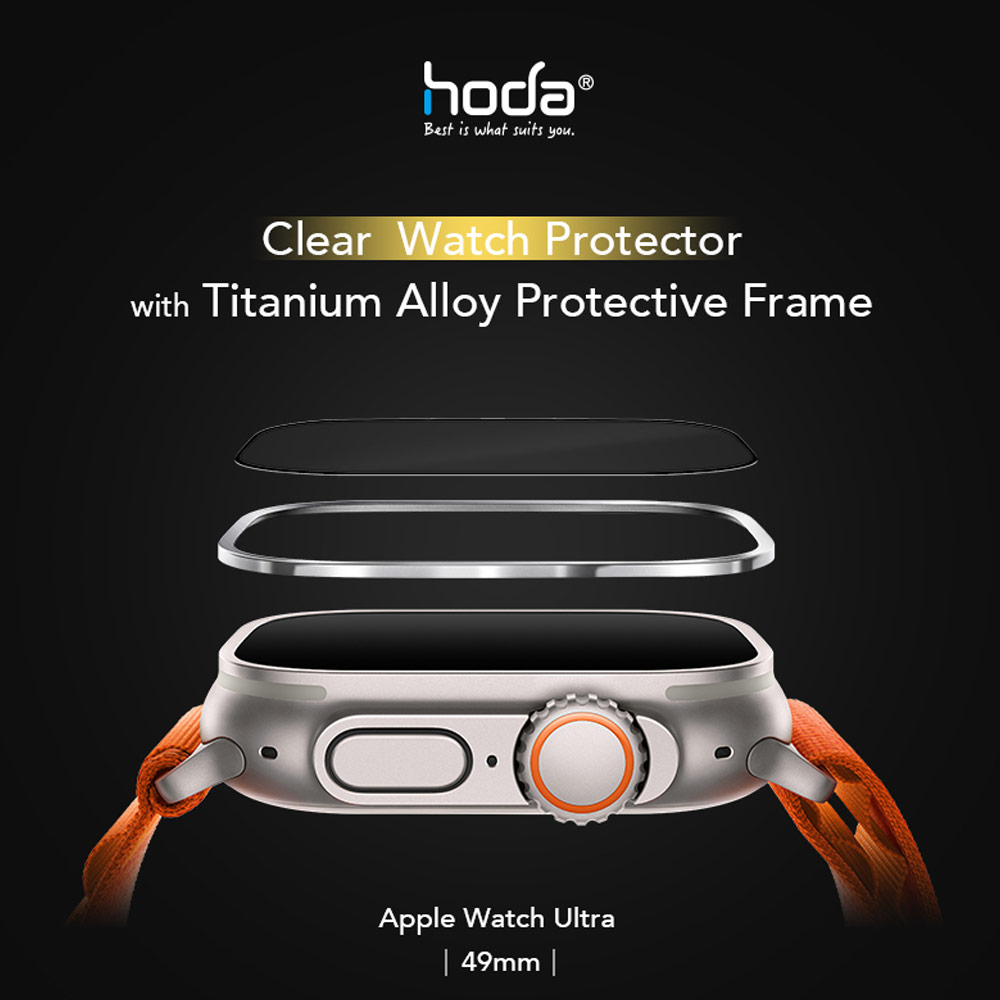 Picture of Apple Watch 49mm	Ultra  | Hoda Bezel Frame Clear Watch Protector with Titanium Alloy Protective Frame for Apple Watch 49mm Ultra Ultra 2  (Matte Silver)