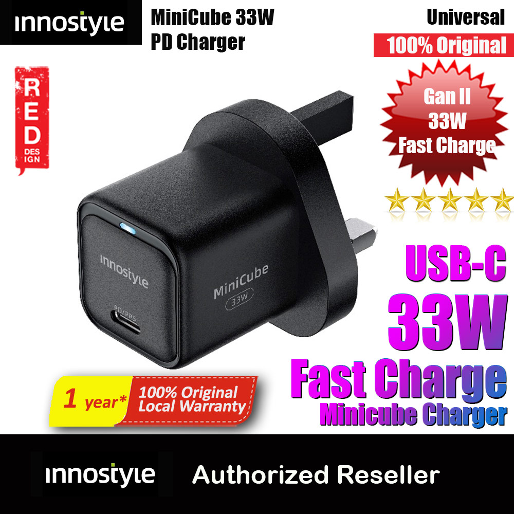Picture of Innostyle Mini Cube GanII 33W USB-C Wall Charger Smartphone Tablet Small laptops USB-C devices ( Black UK) Red Design- Red Design Cases, Red Design Covers, iPad Cases and a wide selection of Red Design Accessories in Malaysia, Sabah, Sarawak and Singapore 