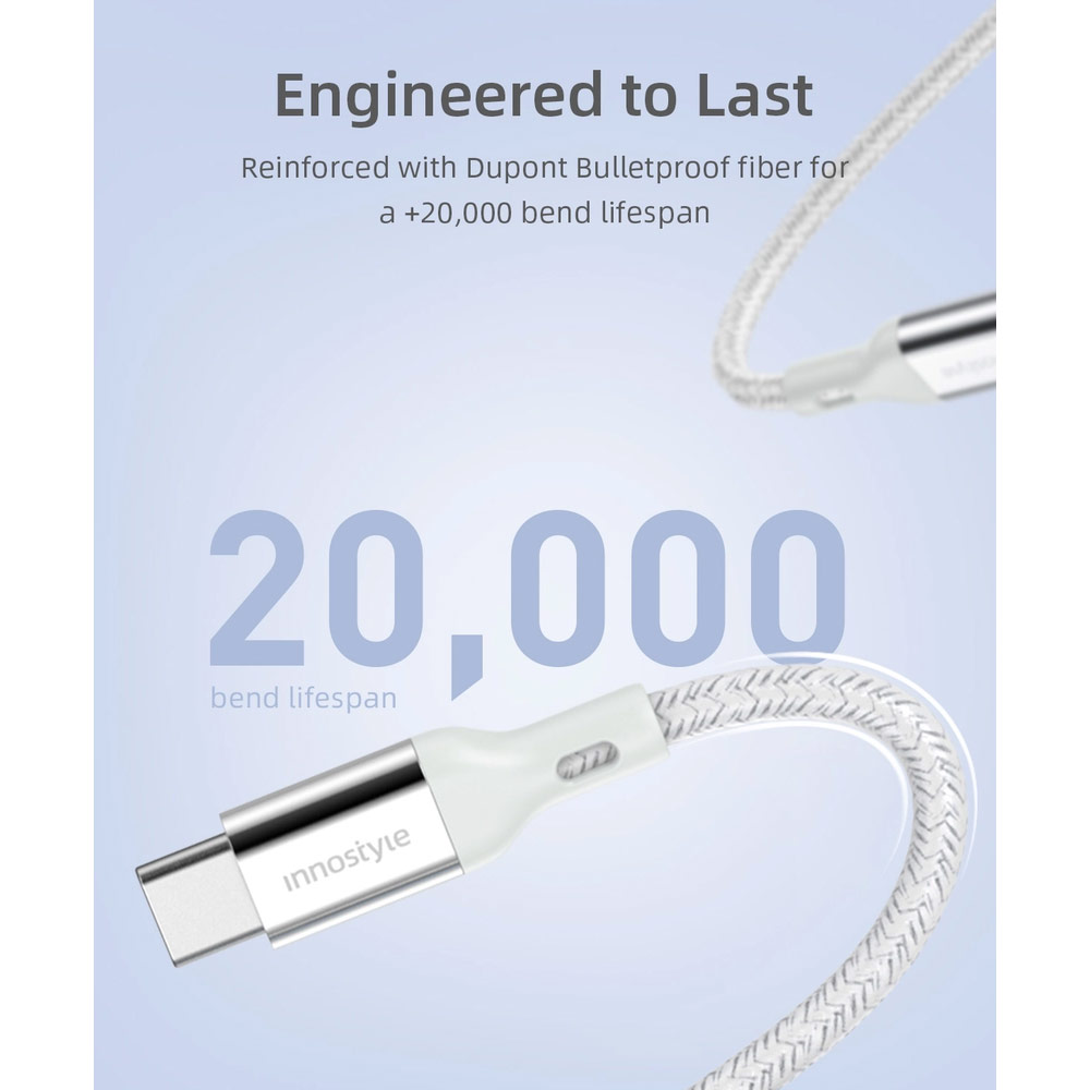 Picture of Innostyle MFI Certified PowerFlex 60W Fast Charging Data Cable USB-C to Lightning 150cm (Silver)