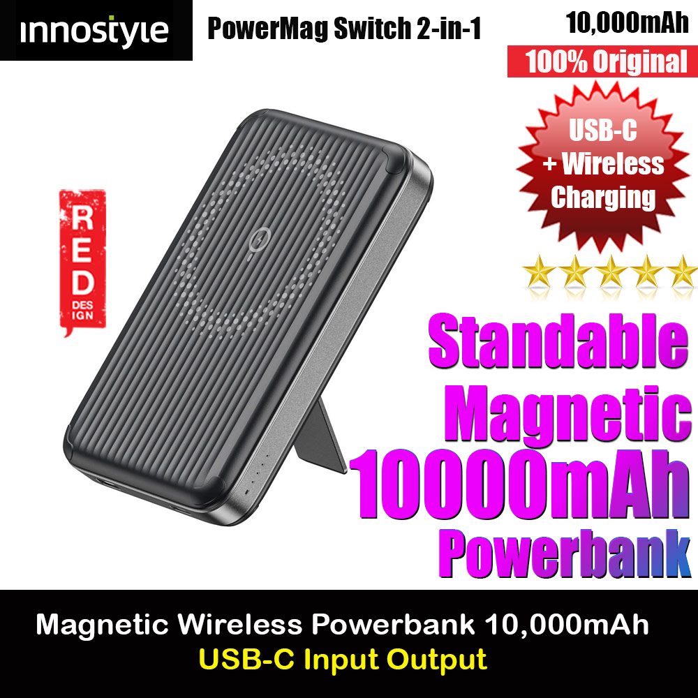 Picture of Innostyle PowerMag Switch 2 in 1 Standable Magnetic Wireless Charging with USB-C input output Fast Charge PowerBank  (Black) Red Design- Red Design Cases, Red Design Covers, iPad Cases and a wide selection of Red Design Accessories in Malaysia, Sabah, Sarawak and Singapore 