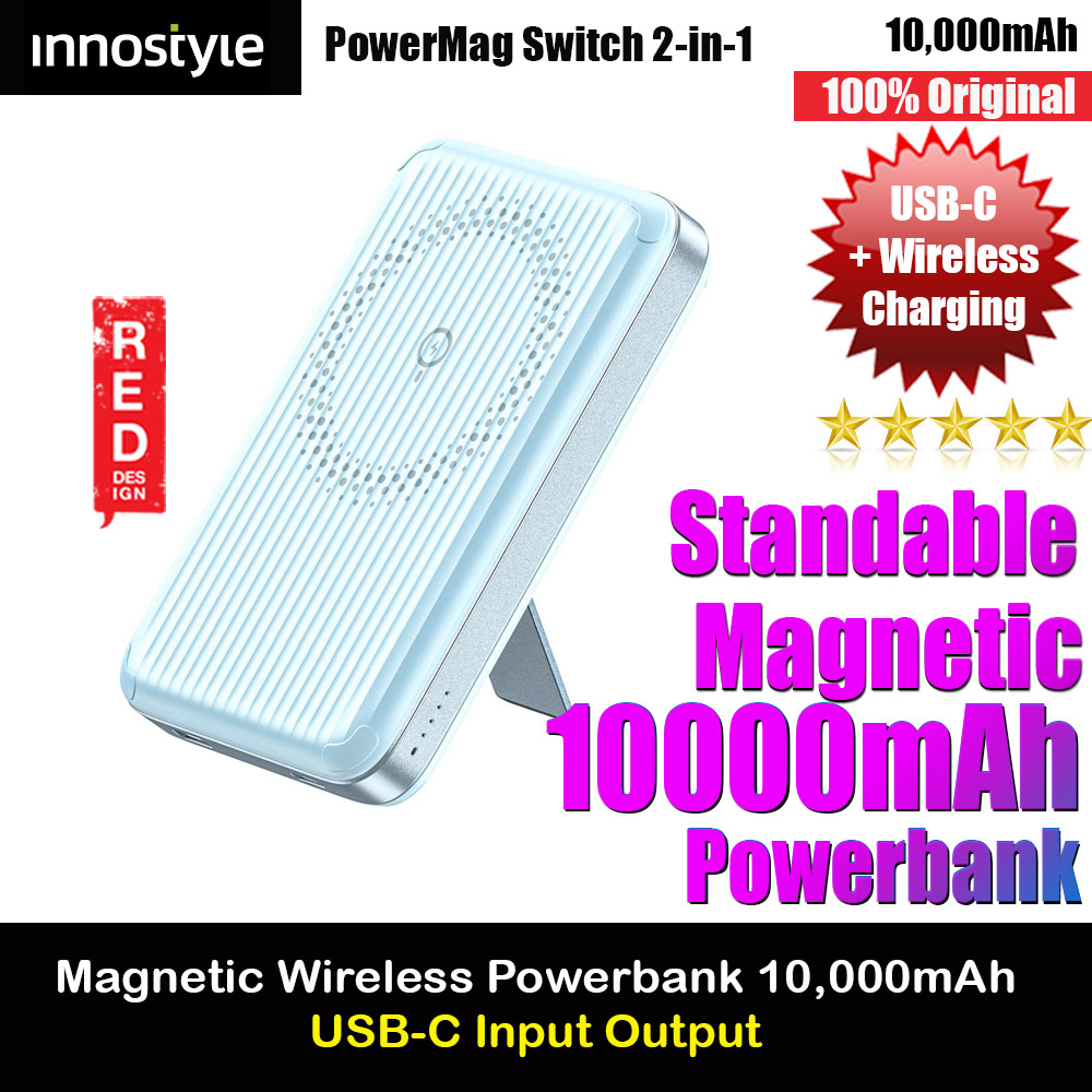 Picture of Innostyle PowerMag Switch 2 in 1 Standable Magnetic Wireless Charging with USB-C input output Fast Charge PowerBank  (Blue) Red Design- Red Design Cases, Red Design Covers, iPad Cases and a wide selection of Red Design Accessories in Malaysia, Sabah, Sarawak and Singapore 