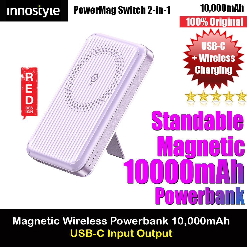 Picture of Innostyle PowerMag Switch 2 in 1 Standable Magnetic Wireless Charging with USB-C input output Fast Charge PowerBank  (Lavender) Red Design- Red Design Cases, Red Design Covers, iPad Cases and a wide selection of Red Design Accessories in Malaysia, Sabah, Sarawak and Singapore 