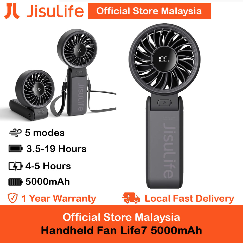 Picture of Jisulife 3 in 1 Handheld Fan Life7 Powerful Portable Fan with LED Display Foldable as Desk Fan Hangable as Neck Fan (5000mAh Black) Red Design- Red Design Cases, Red Design Covers, iPad Cases and a wide selection of Red Design Accessories in Malaysia, Sabah, Sarawak and Singapore 