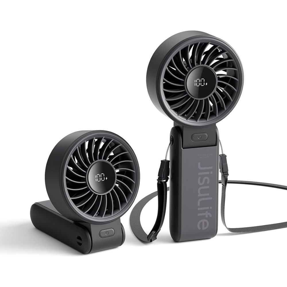 Picture of Jisulife 3 in 1 Handheld Fan Life7 Powerful Portable Fan with LED Display Foldable as Desk Fan Hangable as Neck Fan (5000mAh Black)