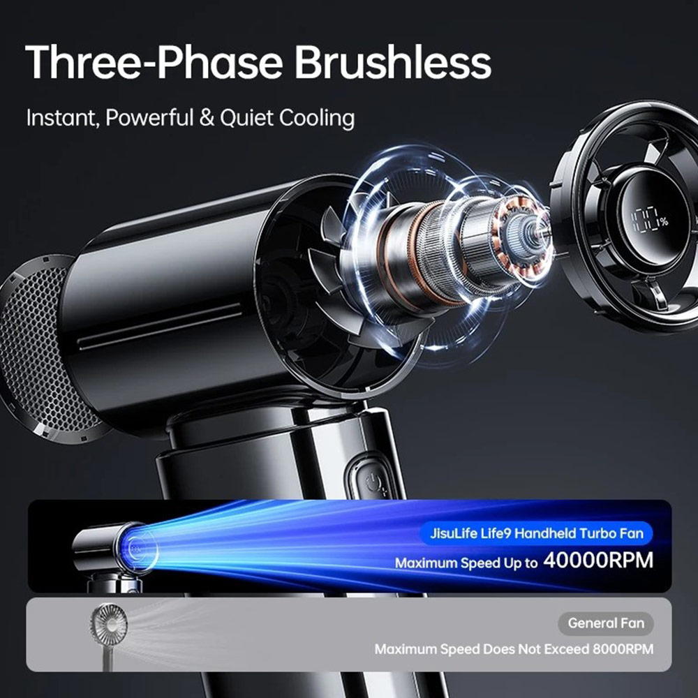 Picture of Jisulife Life9S LED Limited Edition Silver Chrome Palm Size Mini Compact Handheld Portable Fan Strong Wind