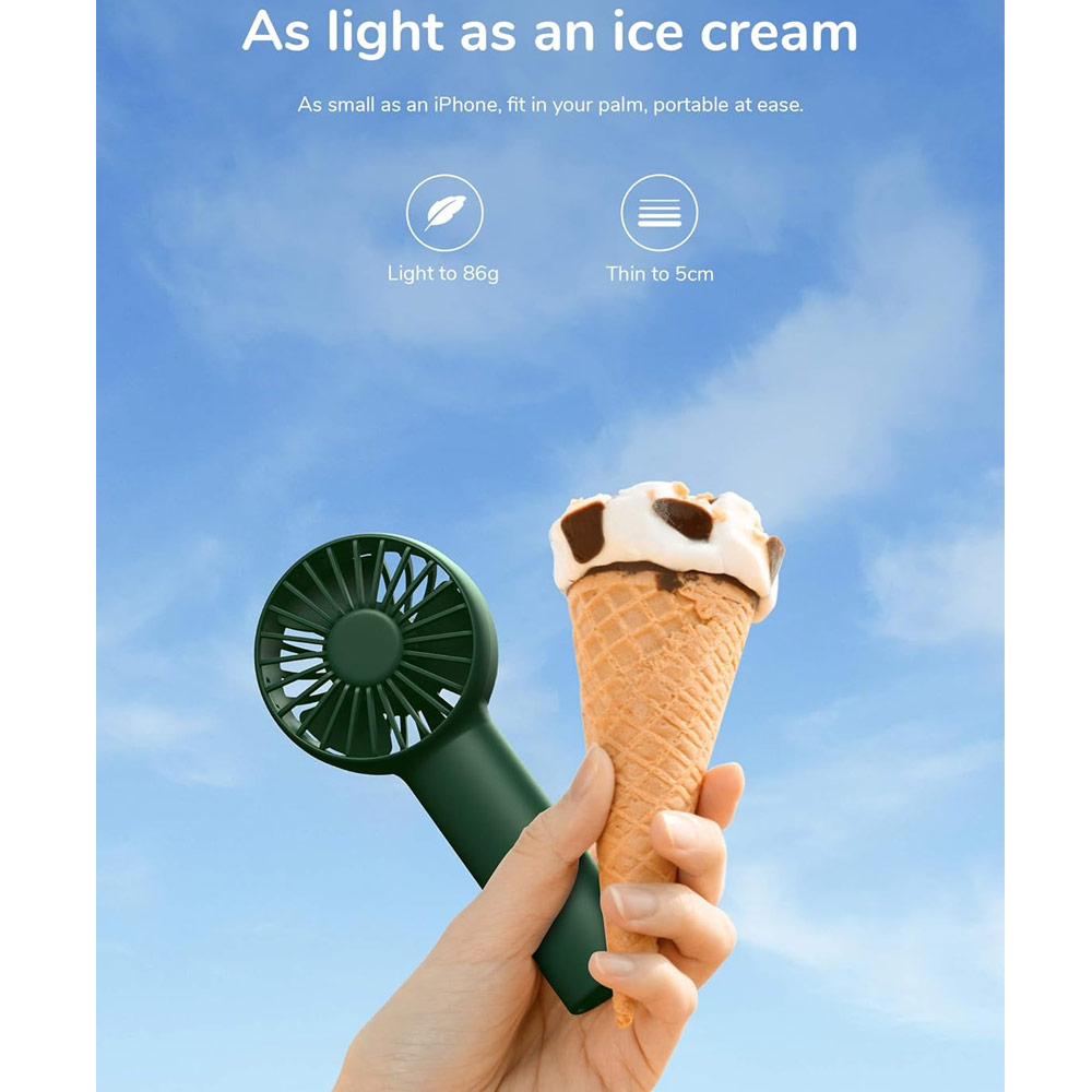 Picture of Jisulife Malaysia Mini Pocket Tiny Size Handheld Fan Portable Rechargeable 2000mAh for Outdoor Indoor Badminton Court Concert FA20 (Green)