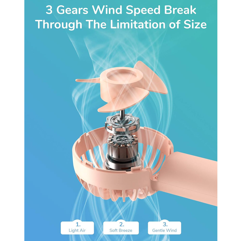 Picture of Jisulife Malaysia Mini Pocket Tiny Size Handheld Fan Portable Rechargeable 2000mAh for Outdoor Indoor Badminton Court Concert FA20 (Pink)