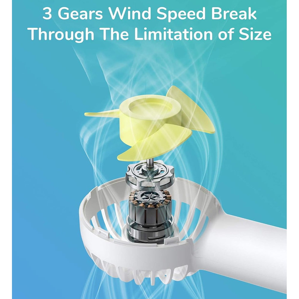 Picture of Jisulife Malaysia Mini Pocket Tiny Size Handheld Fan Portable Rechargeable 2000mAh for Outdoor Indoor Badminton Court Concert FA20 (White)