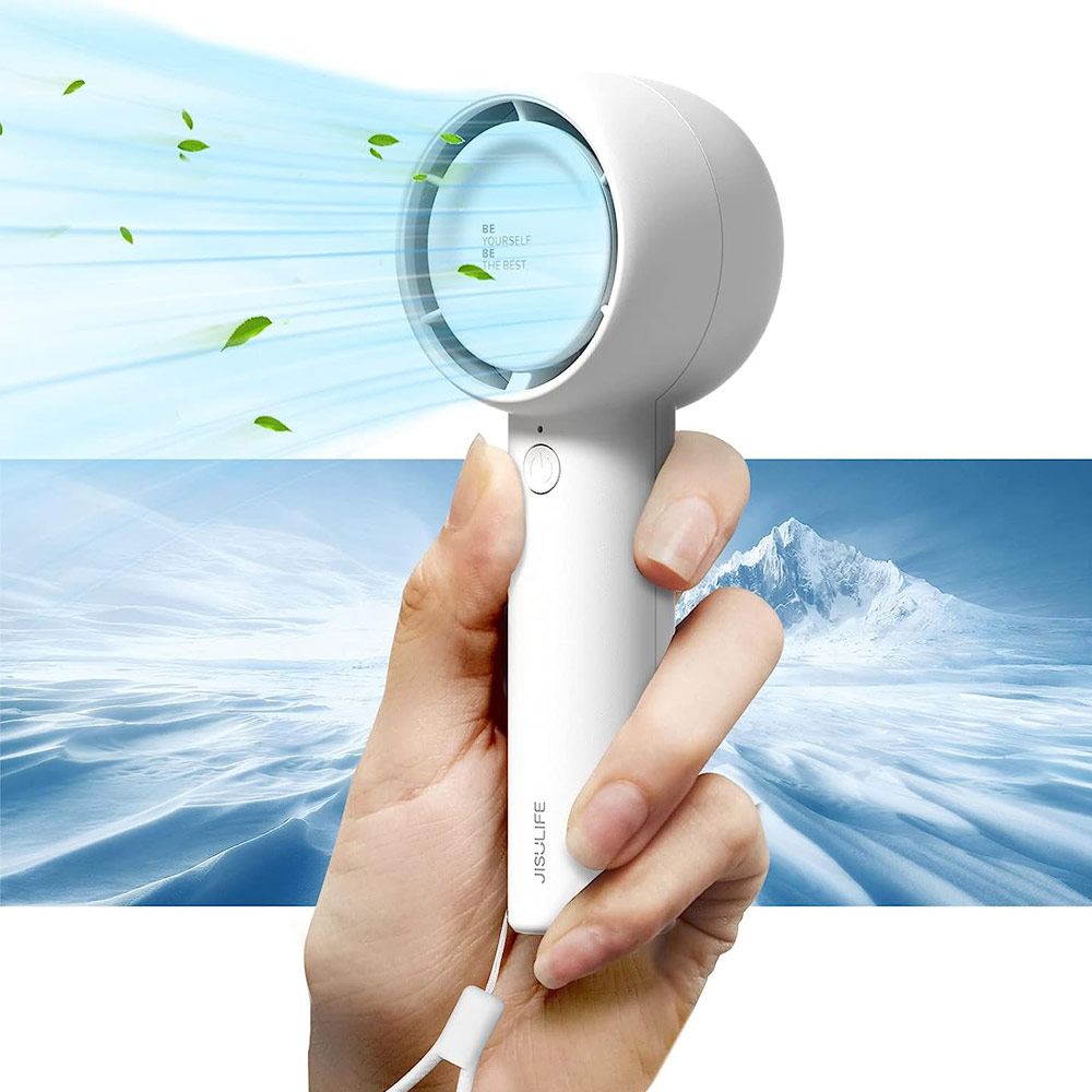 Picture of Jisulife 3 Speed Turbo Strong Wind Portable Fast Charge Rechargeble 4500mAh Hidden Blade Handheld Mini Fan for Outdoor Indoor Badminton Court Concert Picnic Camping FA42 (White)